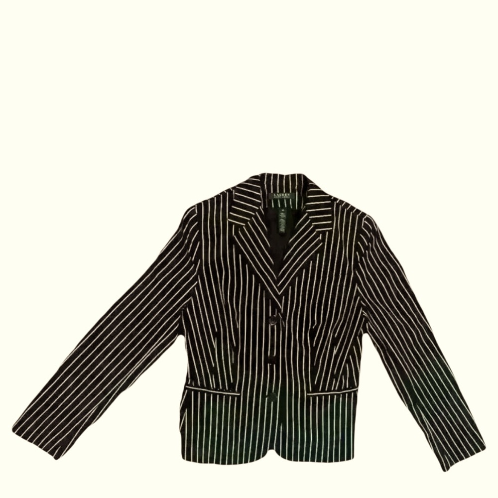 Lauren Ralph Lauren Racing Style Black & Tan Striped Blazer Career Jacket Sz 10